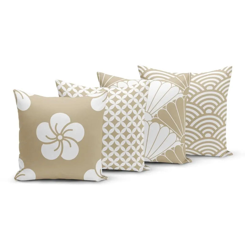 Kit 4 Cushion Covers 45x45cm Floral Beige-Yuzo