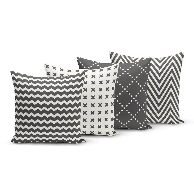 Kit 4 Cushion Covers 45x45cm Geometric Black and White-Yuzo