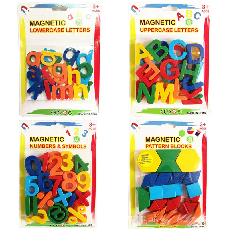 Conjunto de peças com letras minúsculas ou maiúsculas; números e formas geométricas - Brinquedo Educativo